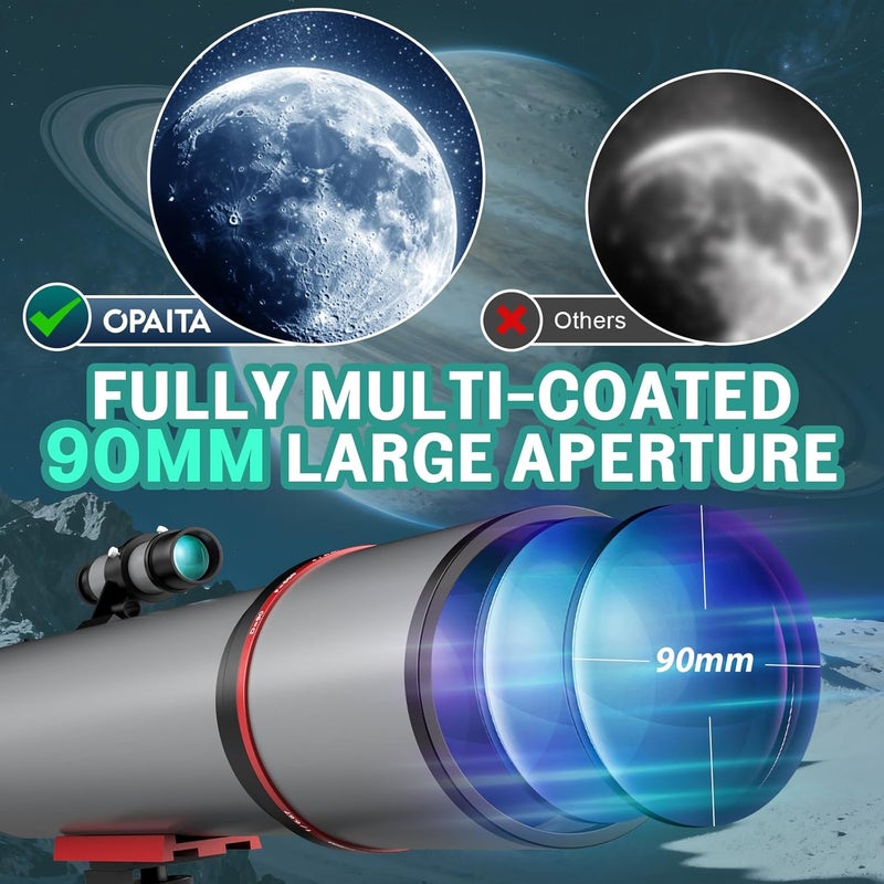 opaita Telescope for Adults High Powered - Portable Astronomy Telescope for Kids & Beginners - 90mm Aperture 600mm Refractor Profesional Telescopes with Phone Adapter Tripod Carry Bag - Image 2